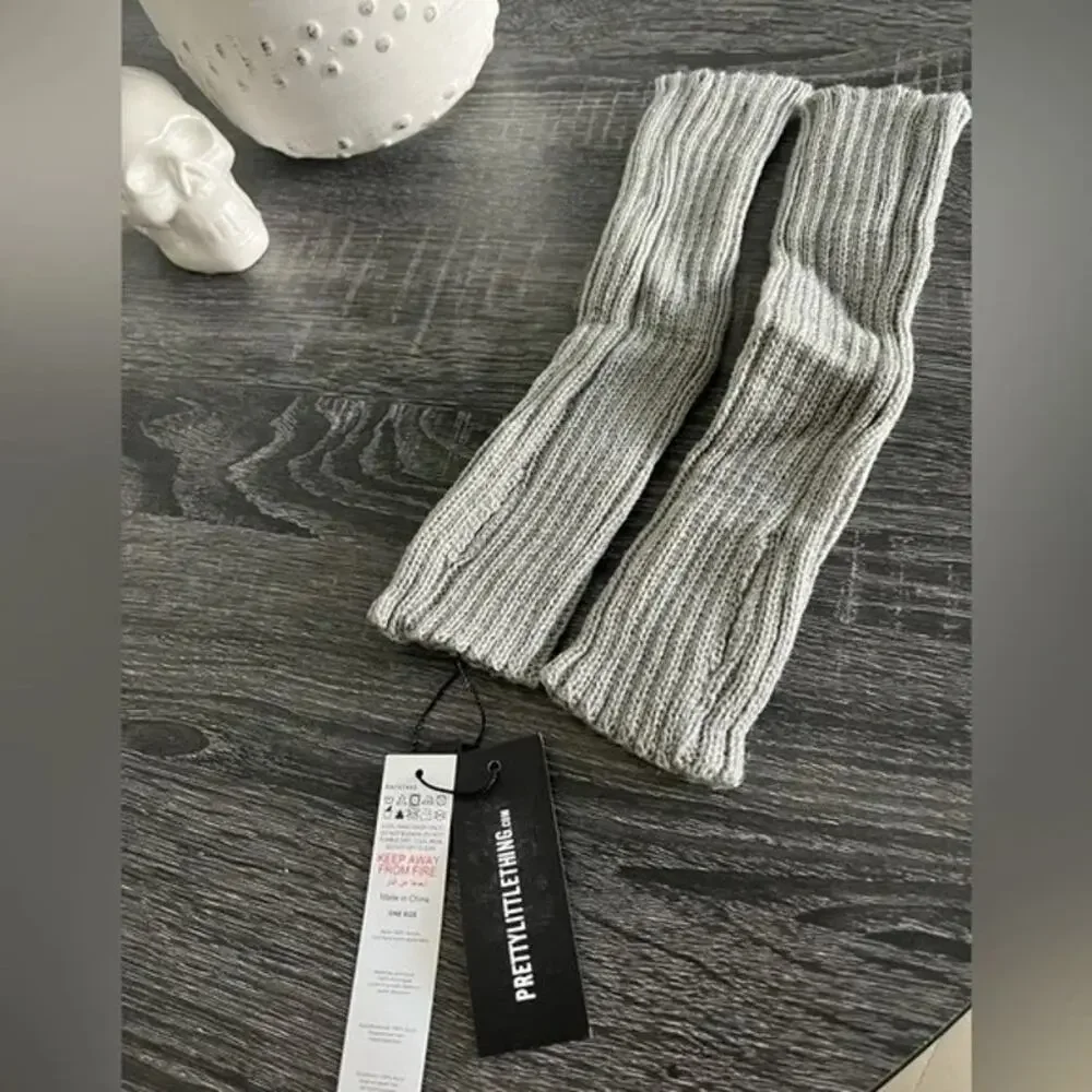 NEW PrettyLittleThing Soft Knit Cozy Ribbed Slouchy Stretchy Handwarmer OS Grey